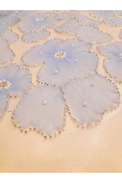 Safir Kumaş Abiyelik 3 Boyutlu Papatya Çiçek Desen Dantel 1.5 Metre