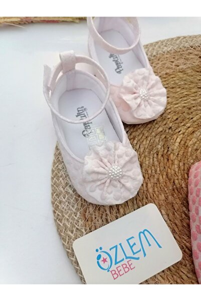 ÖZLEM BEBE Gül Aksesuarlı Bilekten Cırtcırt Babet-Ekru - 17 NUMARA