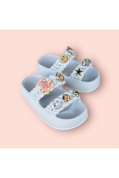 Sonimix Girl Child Colorful Soft Soft Orthopedic Sole Double Banded Stone Slippers