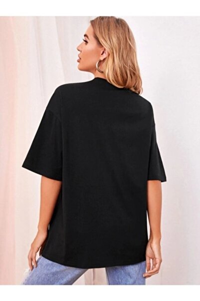 DUBU BUTİK Μπλουζάκι με στάμπα μαύρης καρδιάς Unisex Oversize Unisex Άνετο Μορφή