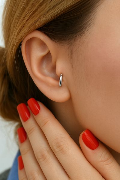 Sacce Scarves&Accessories Silver Color 6 mm Mini Hoop Piercing Forward Helix Tragus Piercing Daith Helix