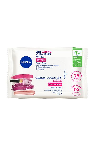 NIVEA Face Wipes 3in1 Caring Cleansing Dry Skin 25 pcs