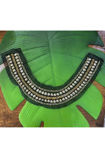 Gönülden Tasarım BONCUK ZİNCİR İŞLEME YAKA DİKİŞ APLİKE 40X6 CM