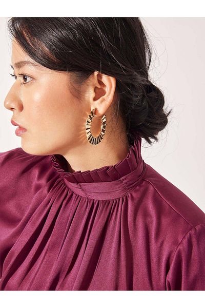 The Label Life Plum Satin Ruffle Neck Top – Stylish & Versatile