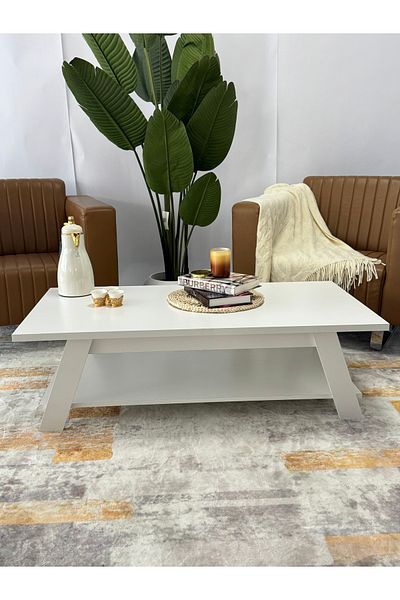 Living Rectangular wooden table with 2 levels, white color, height 36 cm, length 120 cm, depth 60 cm.