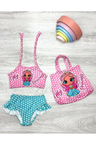Butik Girl's New Season 3 Piece Swimsuit with Bag