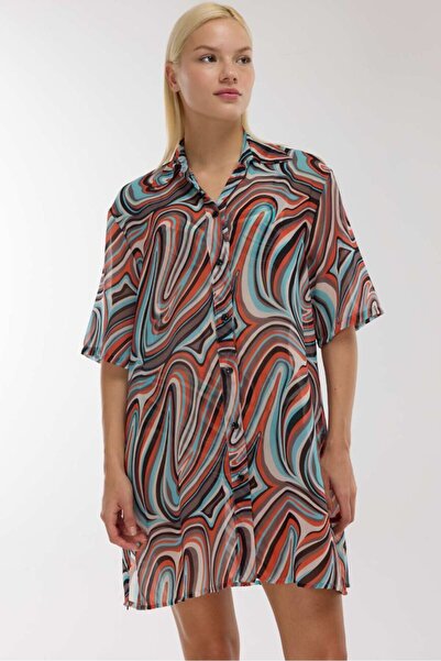 AYYILDIZ Ayyıldız 4805 Green Patterned Beach Dress