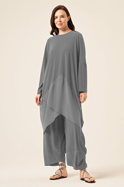Ceremony Gray Ülundük Top Triangle and Chiffon Shalwar Sandy Pants Suit 5985