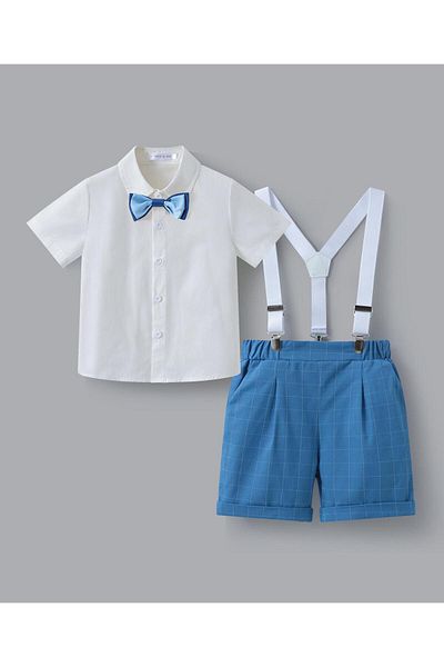 Mark & Mia Mark & Mia Party Suit With Bow & Striped Suspender - White & Blue