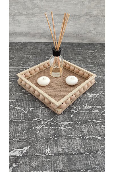 Sorgun Kadın Kooperatifi Boncuklu Kare Dekoratif Tepsi 24 cm