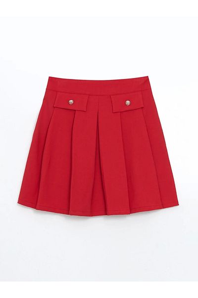 LC Waikiki Lcw Kids Red Elastic Waist Pleated Girl's Skirt