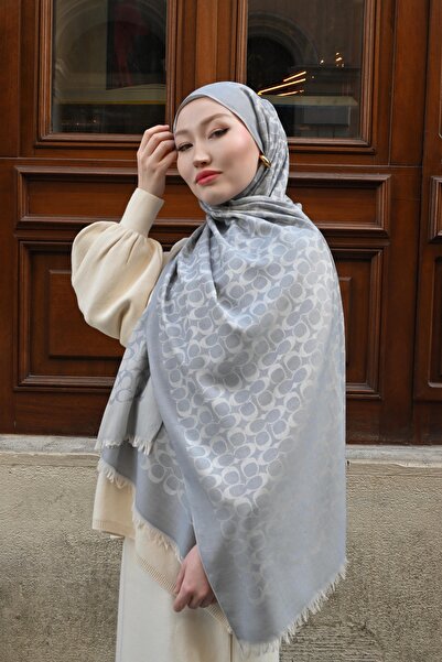 Pull Scarfs Imported Wool Silk C Pattern Shawl - Gray