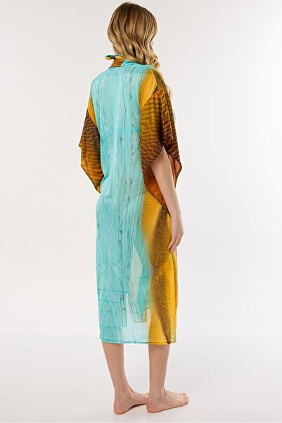 AYYILDIZ 4806 Brown Blue Patterned Beach Dress