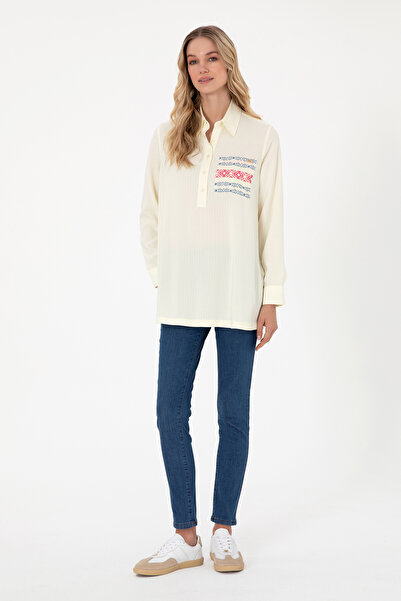 U.S. Polo Assn. Women's Cream Long Sleeve Tunic Shirt 50306439-Vr071