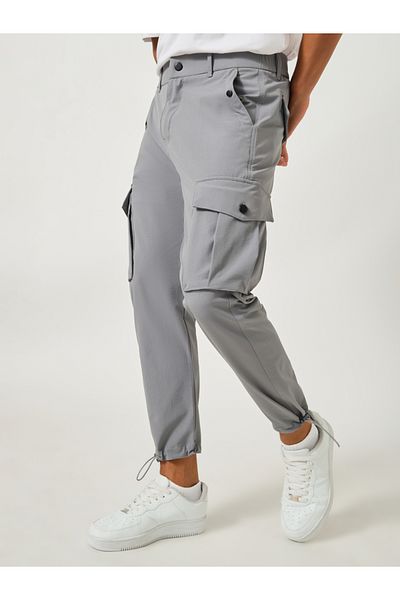 Fort Collins By Styli Solid Flat Front Cargo Pants with Drawstring Hem