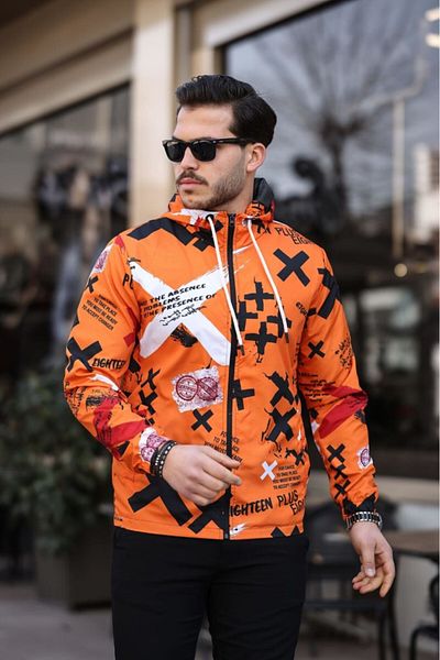 Sanalbolluk Orange Color Digital Printed Sports Model Fabric Coat