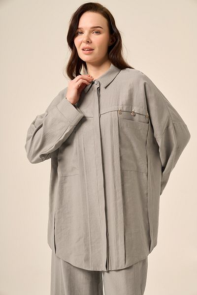 Ceremony Silver Money Embroidered Top Bag Pocket Pants Pasion Suit 5905 Gray