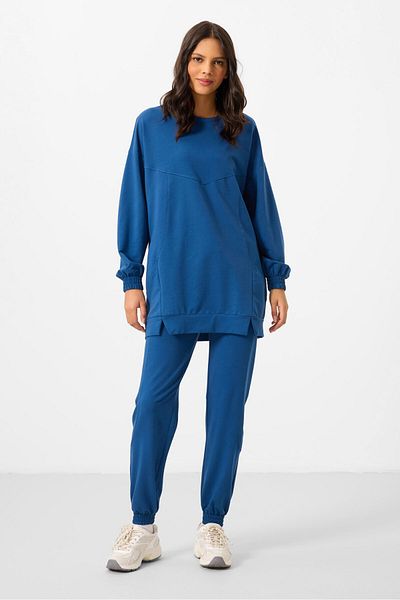 TOMMY LIFE Parliament O Neck Basic Oversize Women's Tracksuit Tunic Suit - 95347