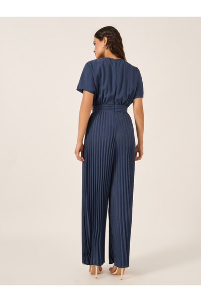 Styli Pleated Wide Leg Round Neck Jumpsuit