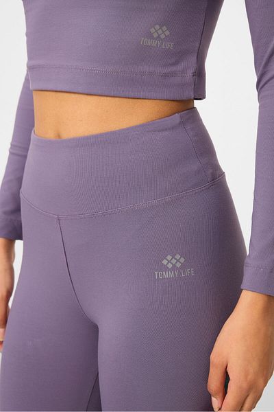TOMMY LIFE Set de jambiere pentru femei, cu talie înaltă, cu mânecă lungă, slim fit, crop top - 95286