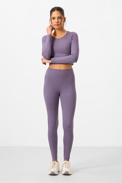 TOMMY LIFE Set de jambiere pentru femei, cu talie înaltă, cu mânecă lungă, slim fit, crop top - 95286