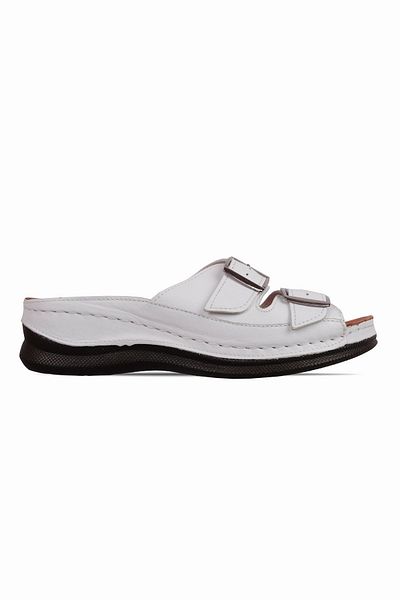 Lal Shoes & Bags Vatebo Women's Khaki Leather Double Buckle Detailed High Sole Slippers-White