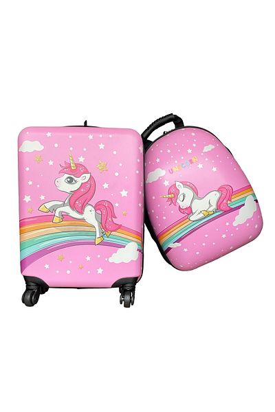 OEM Set 2 buc: Troler cabina + Rucsac copii 47/37 cm, model Unicorn and Stars, Seretec TR-00125