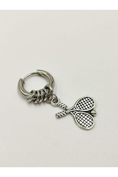 Sanalbolluk Tennis Racket and Ball Men's Steel Earrings