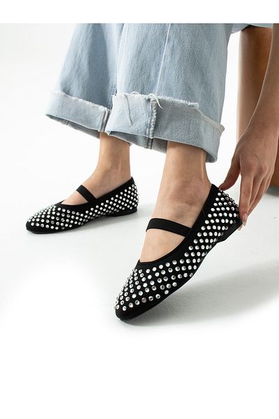 ALEMDAR AYAKKABI Dove Black Silver Stone Detail Women's Ballerinas