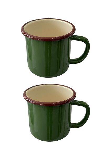 AHİR TİCARET Marbling Metal Enamel 350 ml Tea and Water Cup with Handle Set of 2