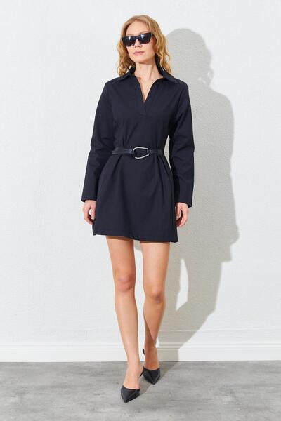 TENA Women's Black Shirt Collar Mini Dress