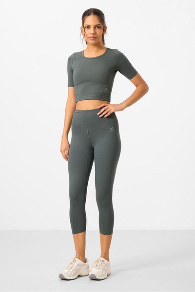 TOMMY LIFE High Waist Cagla Capri-Crop T-Shirt and Slim Fit Women's Leggings Set - 95285