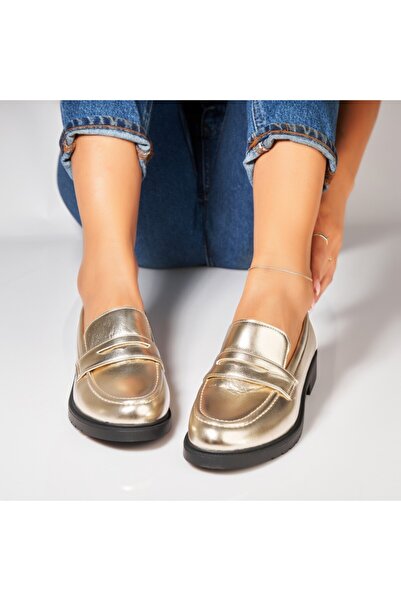 Joana Pantofi dama casual Auriu din Piele Ecologica Lacuita Nasiya