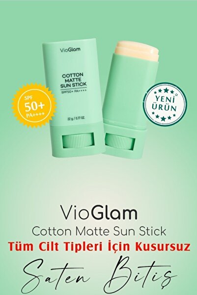 VioGlam Cotton Matte Sun Stick Güneş Kremi Spf50 Pa Yağlı / Karma Ciltler Için Saten Bitiş (VİONİNE)