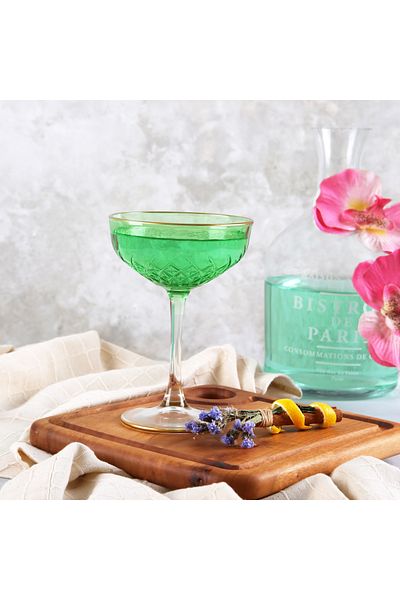 ADAMODART Gilded Decorated Coupe Cocktail Glass & Goblet Set of 2 - Green