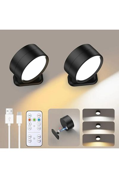 Choice Black 2pcs Led Dimmable Wall Mounted Lamp Rechargeable 360°rotate Magnetic Ball,with Remote Control,