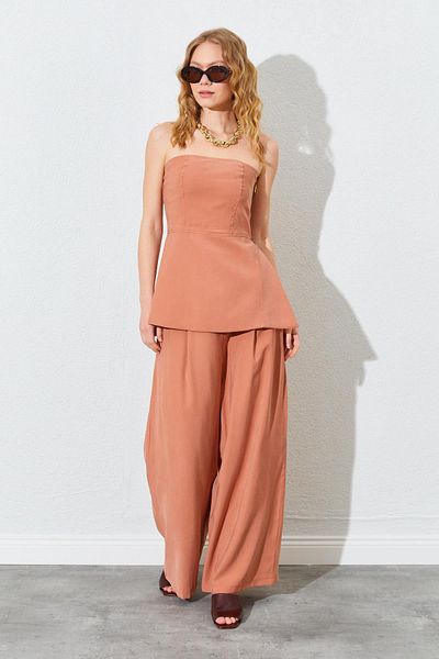 TENA Women's Tile Strapless Blouse Palazzo Pants Suit