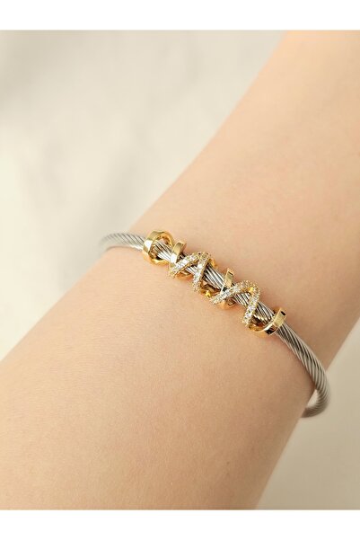 Roya Happiness Zirkon Taşlı Vip Xuping Kelepçe Gümüş Gold Renk Burgu Model Es...