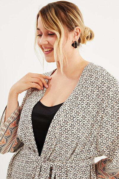 MYLİNE Kimono with Patterned Belt Detail