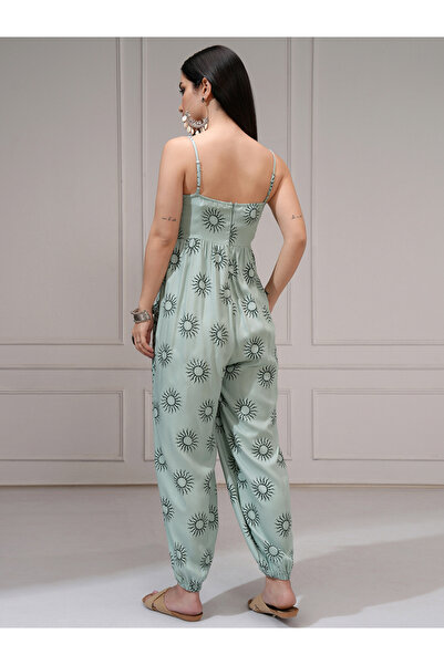 Vishudh By Styli Women Green Wide Leg Printed Jumpsuit