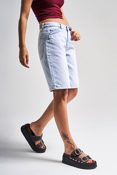 its basic Girl Snow Jeans 4S5-100% Koton Midi Baggy Fit Denim Bermuda Shorts