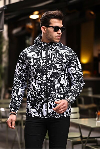 Sanalbolluk Karışık Desenli Siyah Beyaz Renk Spor Model Kumaş Mont