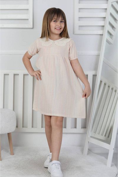 Baby Eid Muslin Fabric Glitter Striped Girl's Dress