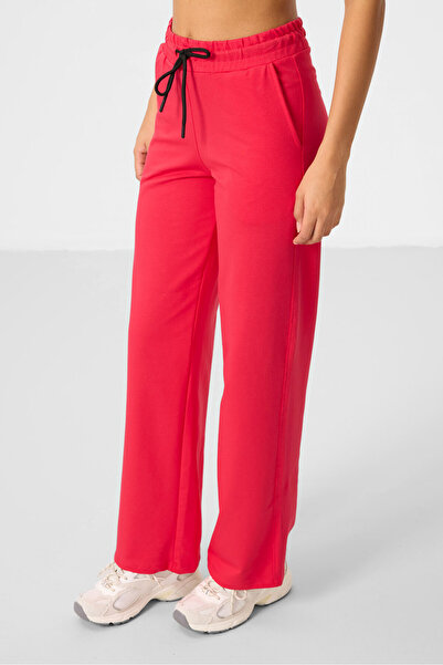 TOMMY LIFE Viva Kırmızı Dik Yaka Fermuarlı Pamuklu Kadın Eşofman Tunik Takım - 95346