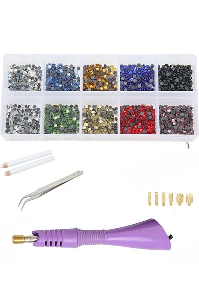 yiğit aksesuar 2000Pcs 10 Colors Hotfix Stone and Ü Machine Stone Answering Set Pen and Tweezers
