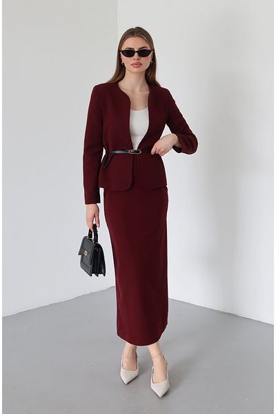 Laluvia Set jachetă cu fustă creion Elvira roșu Claret - 8661