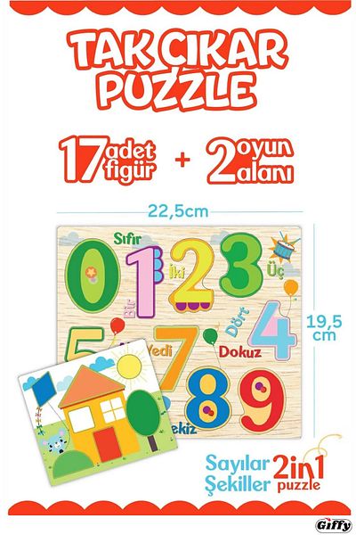 giffy Toy Plug and Unplug Shapes Numbers Educational Puzzle 2 Find Plug Educational 19 Piece Set