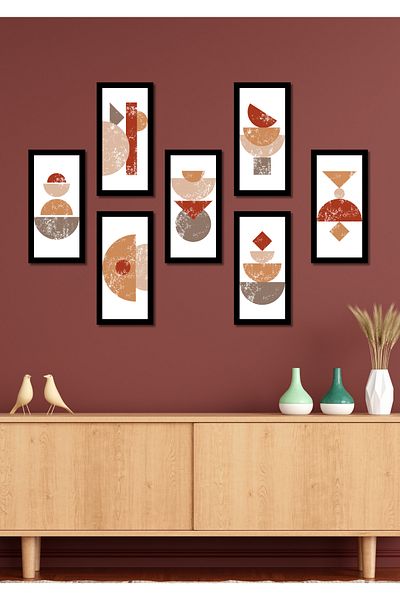 NT Handmade 7 Pieces 20 X 10 Colorful Patterns Wall Decor Painting Set for Salon Living Bedroom Kitchen