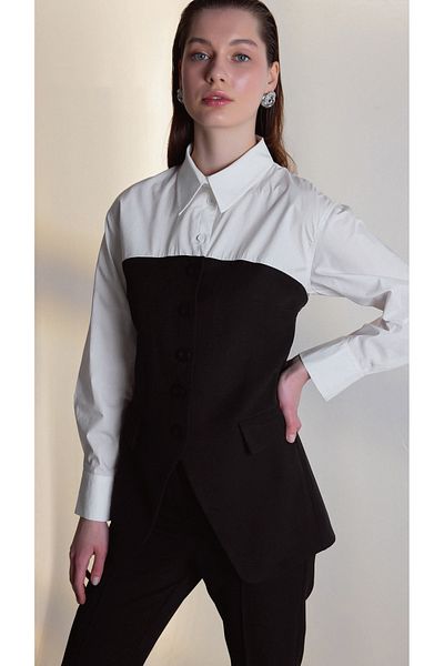 yakestore Cămașă de culoare contrastantă cu garnitură din popelin