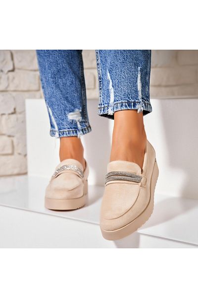 Joana Women's Casual Shoes Beige Made of Eco-Suede Leather Azyla